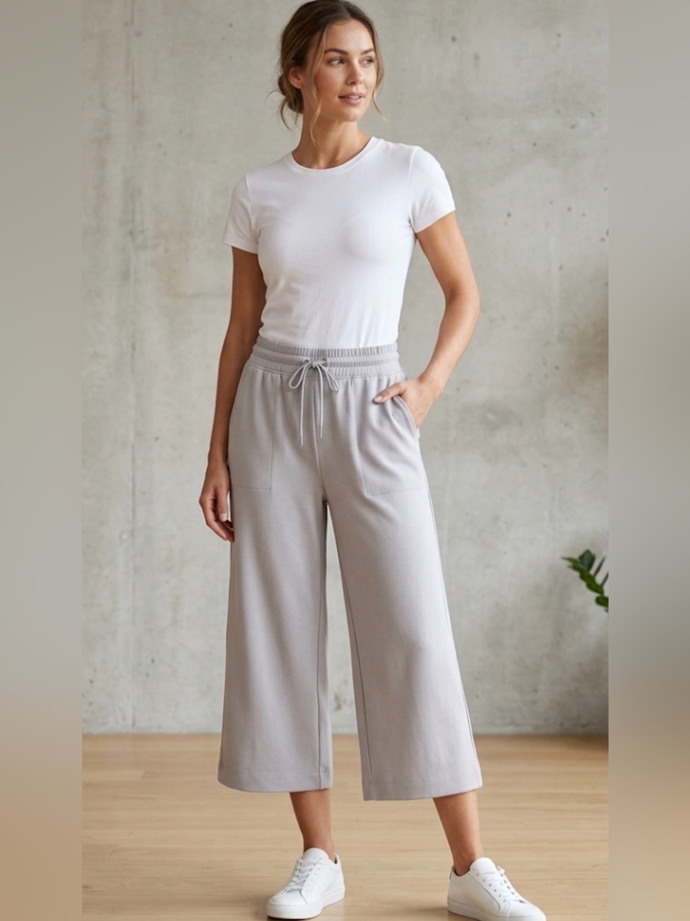 J. Jill Fit Light Gray Elastic Waist Knit Pants Cropped Soft
